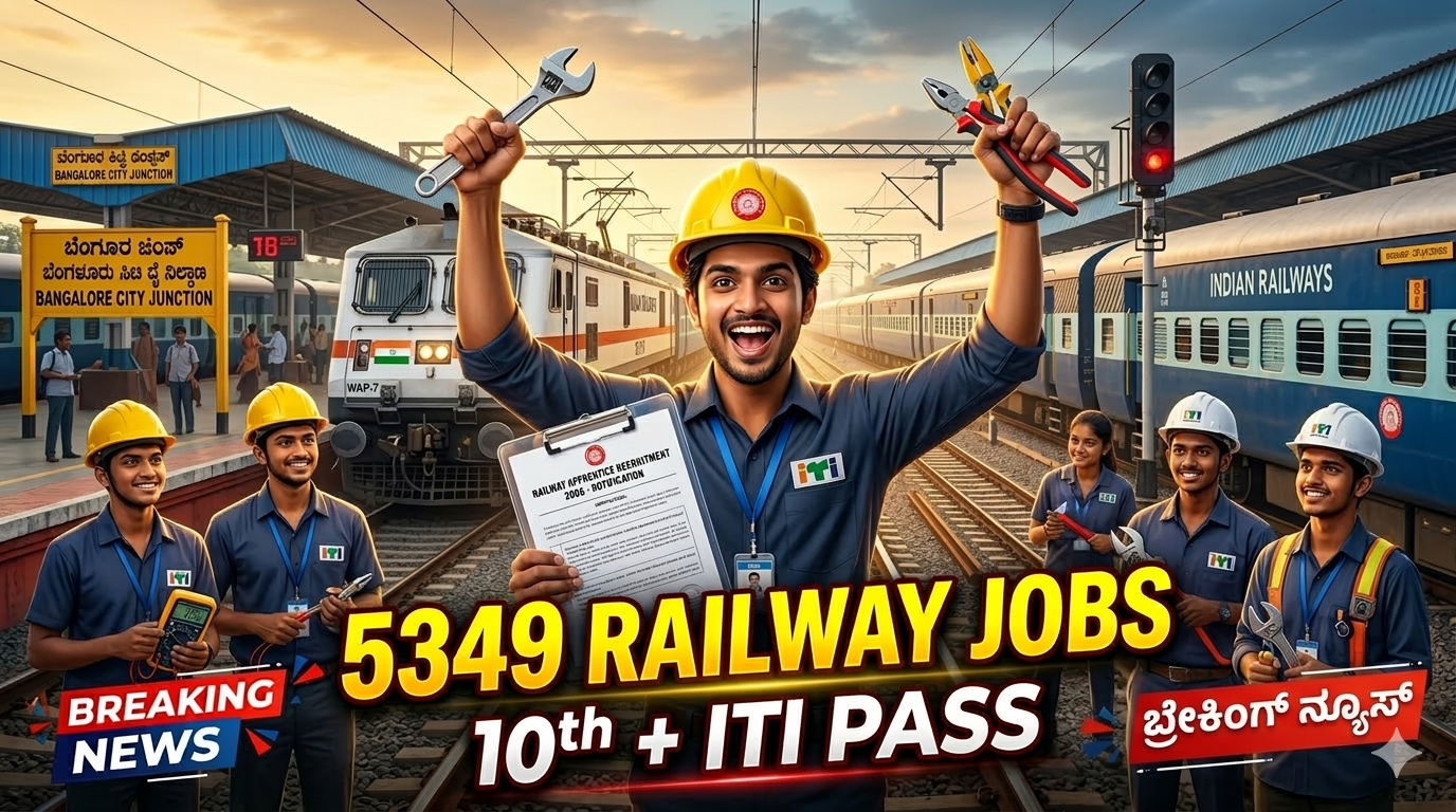 Railway Apprentice Recruitment 2026: 10ನೇ ತರಗತಿ & ITI ಪಾಸ್ ಅಭ್ಯರ್ಥಿಗಳಿಗೆ 5349 ಹುದ್ದೆಗಳ ಭಾರಿ ಅವಕಾಶ – ಪರೀಕ್ಷೆ ಇಲ್ಲದೆ ನೇರ ಆಯ್ಕೆ